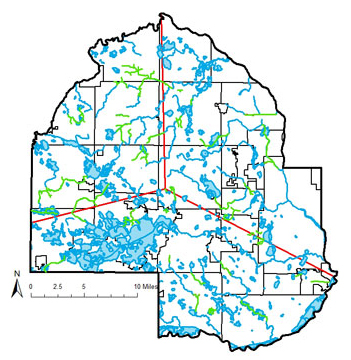 Map of Hennepin County showing parcels that require buffers and how the county will be divided for inspections