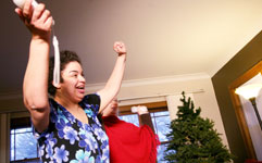 woman exercising with Wii 