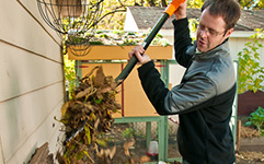 Man turning backyard compost