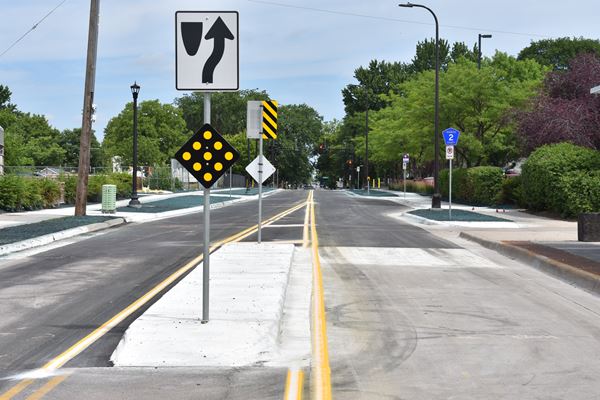 Concrete medians at both ends of Penn Avenue at the Plymouth Avenue intersection to improve traffic flow.