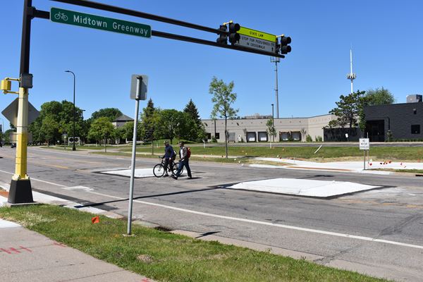 New Midtown Greenway crossing at Minnehaha Avenue.