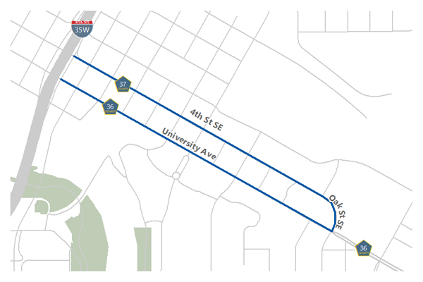 University and Fourth project corridor map