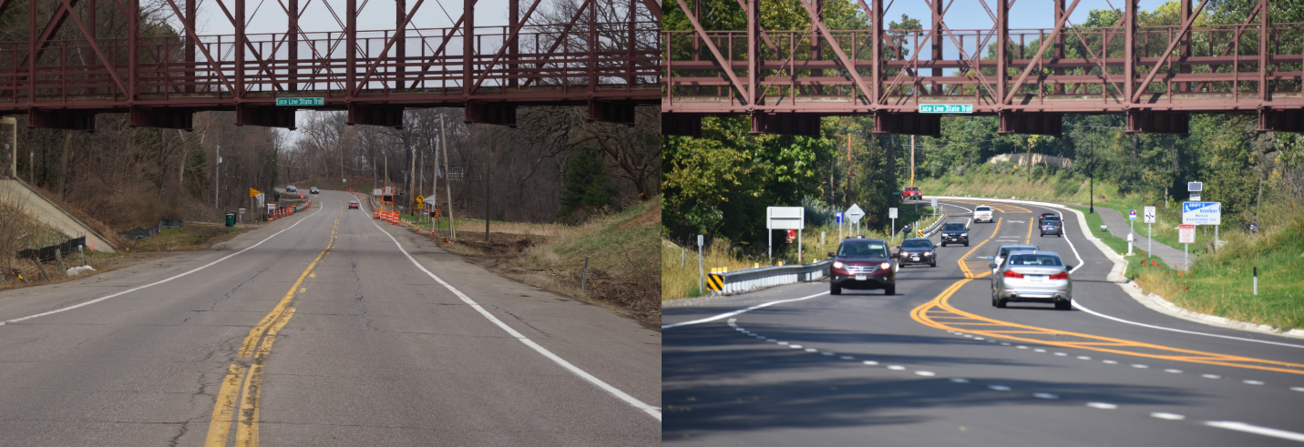 Before and after photo of Wayzata Boulevard reconstruction