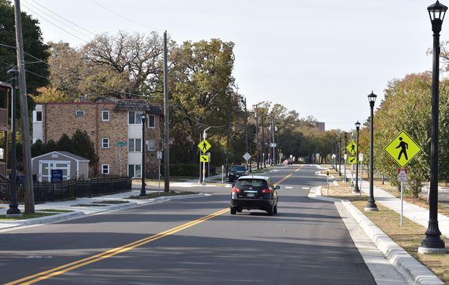 View of the newly reconstructed Webber Parkway at Dupont Avenue.