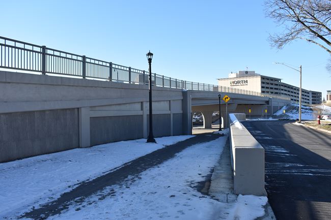 View of the new Lowry Avenue on-ramp bridge and connecting trail to the intersection