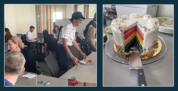 felicia eating cake at a work gathering