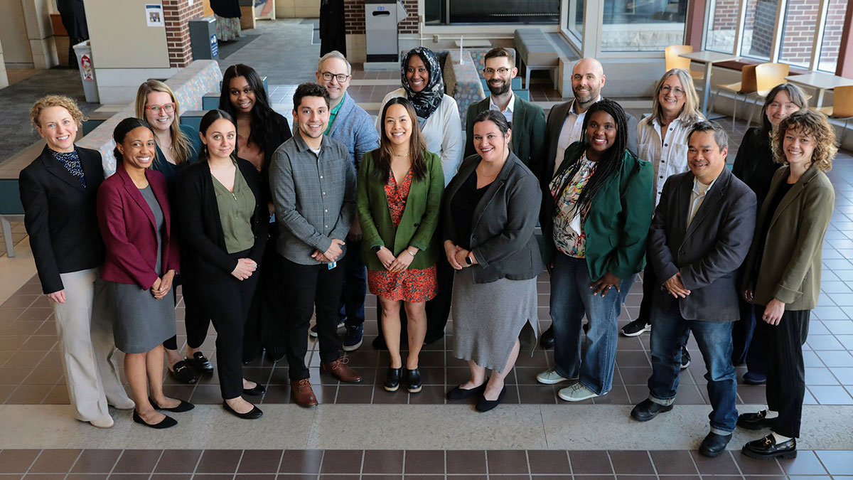 group of people standing inside