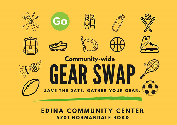 icons of various sports equipment surrounding gear swap information
