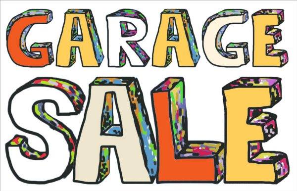 the words garage sale in multicolored letters