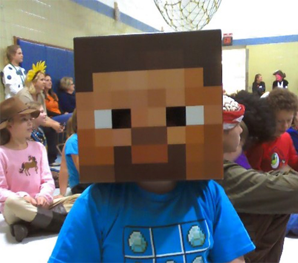child wearing a minecraft costume