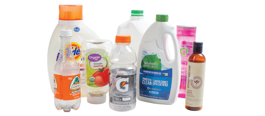 Plastic bottles on white background