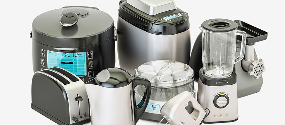 Household appliances like toaster, blender, pressure cooker