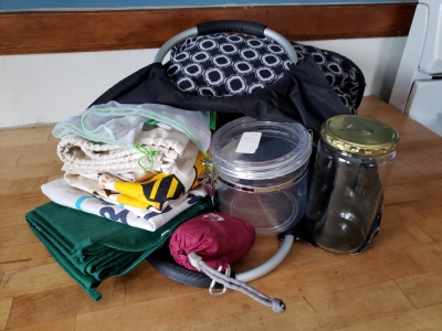 Multiple reusable bags and jars for grocery shopping