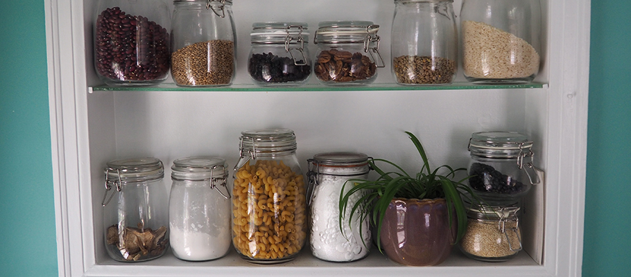 Glass jars on a shelf