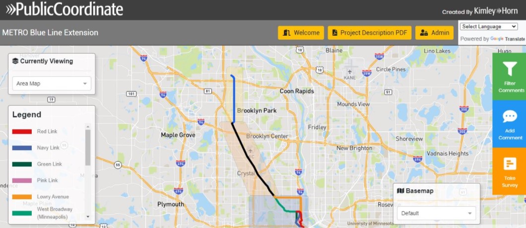 Screenshot of Blue Line Light Rail Extension planning map