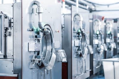 Room of commercial washing machines
