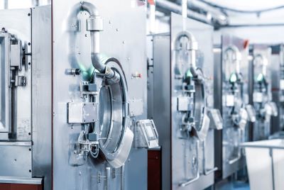 Room of commercial washing machines