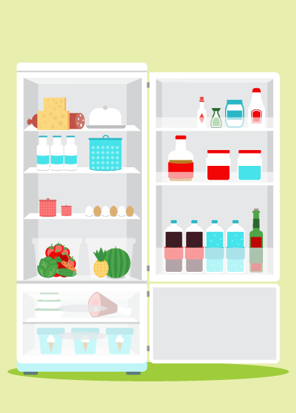 Graphic showing where to store food in fridge