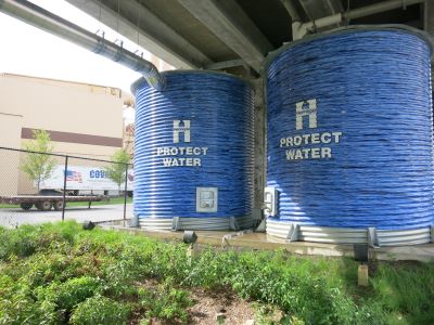 Cisterns and a bioswale to capture stormwater that is part of a green infrastructure project at the Hennepin County Energy Recovery Center
