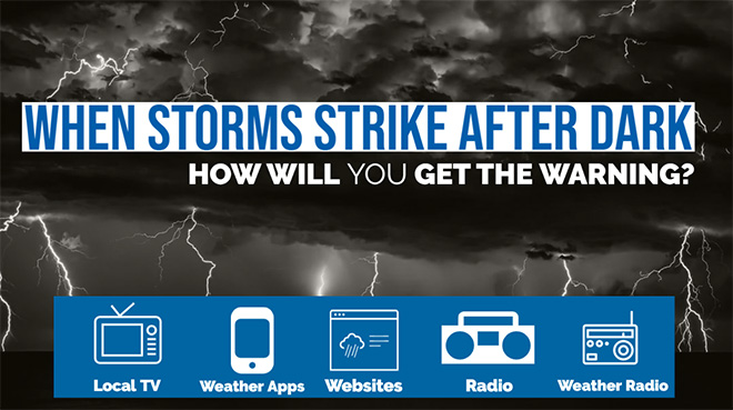 When storms strike after dark, how will you get the warning? Local tv, weather apps, websites, radio, weather radio