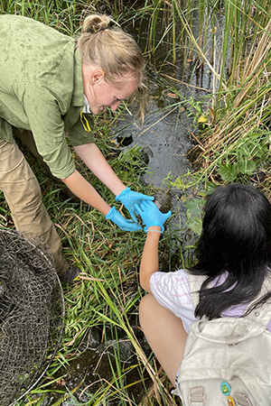 Two young women in marsh