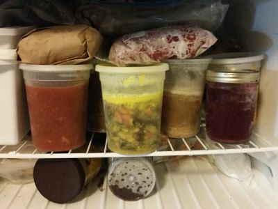 Containers and packages in freezer