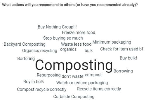 Word cloud showing actions Zero Waste Challenge participants would recommend to others