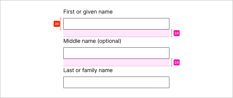 Example of proper spacing between text fields at twenty-four pixels.
