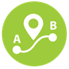 green circle with a white map icon going from point a to point b