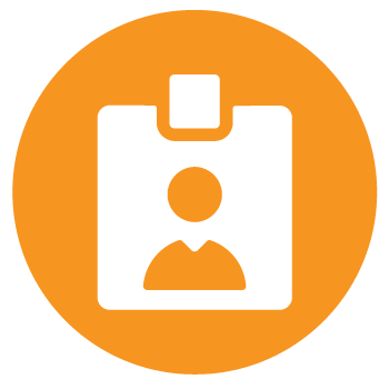 orange circle with a white job badge icon