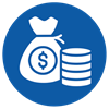 dark blue circle with a white money bag icon