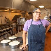A chef in a kitchen. 