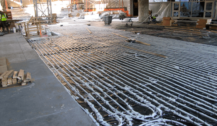 A photo showing the underground pipes that melt snow and eliminate the need to shovel.