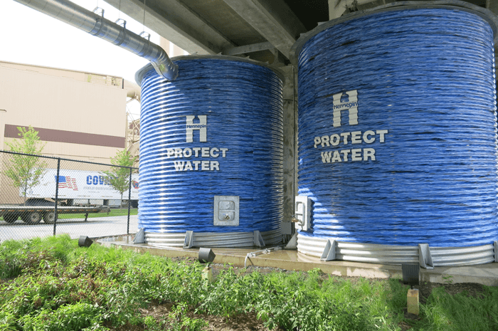 A photo of the two large water tanks.